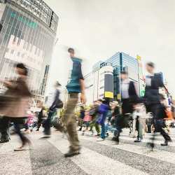 People avoid walking into each other at the very busy Shibuya Crossing in Tokyo.