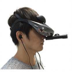A test subject wearing a modified Sony HMX-T3W headset. 