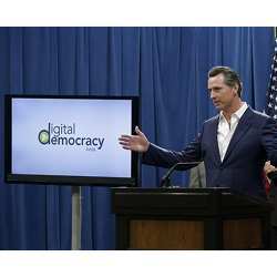 California Lieutenant Governor Gavin Newsom announcing the launch of Digital Democracy. 