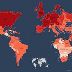 Part of the hexagonal cartogram depicting global Internet usage. 