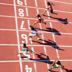 Runners competing on a track. 