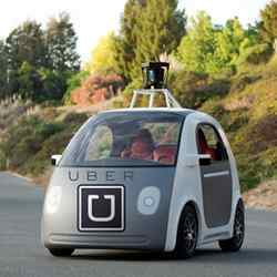 A Google self-driving car made to look like an Uber self-driving prototype.