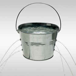 A leaky bucket, representing a leaky database. 