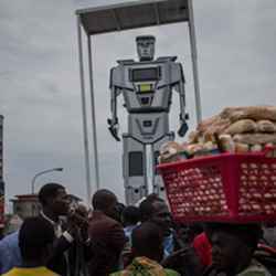 A robot directs traffic in Kinshasa, in the Democratic Republic of Congo.