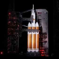 Fueling the Delta IV Heavy rocket on the launchpad at Cape Canaveral Air Force Station, Florida.