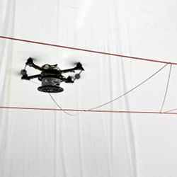 Equipped with spools of rope, the drones can autonomously build a rope structure.