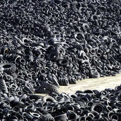 A mountain of discarded automotive tires.