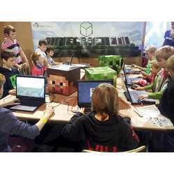 Students learning from the videogame Minecraft.