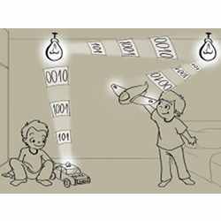 Disney Research used this cartoon to illustrate how information can be shared between toys using smart light bulbs as a router.