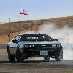 MARTY, Stanford's autonomous, electric DeLorean, takes a spin at Thunderhill Raceway, Willows, CA.. 