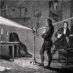 Isaac Newton with prism