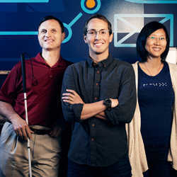 From left, Matt King, Jeff Wieland, and Shaomei Wu of Facebook's Accessibility Team. 