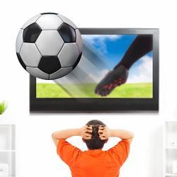 In this illustration, the soccer ball appears to emerge from the TV screen.