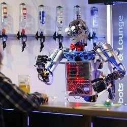 A robot bartender on the job.