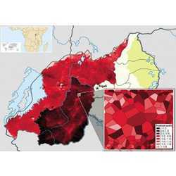 The northern and western provinces are divided into cells (the smallest administrative unit of the country), and the cell is shaded according to the average predicted wealth of all cellphone owners in that region.