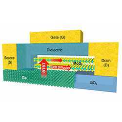 The structure of the newly developed tunnel field-effect transistor.