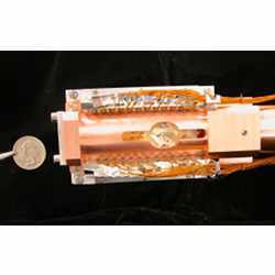 The ion trap used in U.S. National Institute of Standards and Technology quantum computing experiments demonstrating logic operations with two different types of ions.