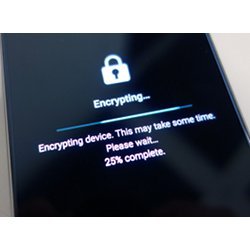 An Android smartphone going through the disk encryption process.