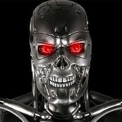 A Terminator robot, from the Terminator movie series. 