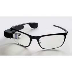 Google Glass on a black frame for prescription lenses.