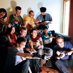 Players collaborating on a multiplayer game.