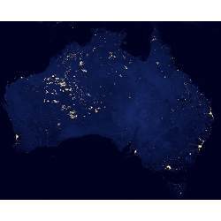 A satellite view of Australia at night.