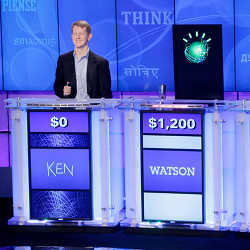 IBM's Watson competing on the Jeapardy! TV show (spoiler alert: Watson won).