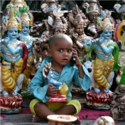 Boy, mobile phone, Krishna, India