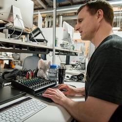 Engineer Matt King, part of the Facebook Accessibility Team, at his desk in the company's headquarters