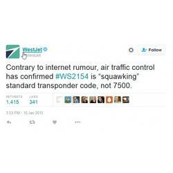 This tweet from WestJets official account quelled online rumors one of its planes had been hijacked.