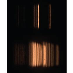 At top, a typical reading from a mass spectrometer; below, a reading from the new coded aperture.