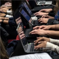 Hands on laptop keyboards