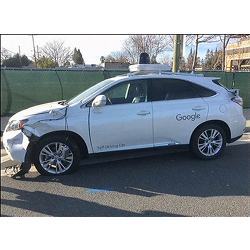 A banged-up Google self-driving car. 