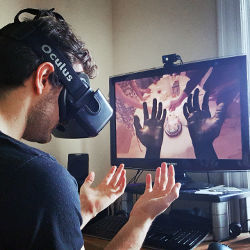 student wearing VR headset