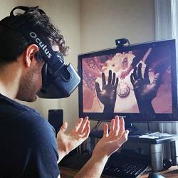 A student in the midst of the virtual reality experience.