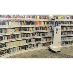 An automatic shelf scanning robot can locate missing or out-of-sequence books, even along curved shelves.