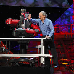 Rodney Brooks presenting the Baxter robot during a TED talk.