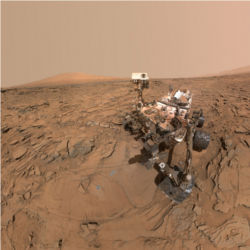 NASA Curiosity Mars rover at "Okoruso" drilling site