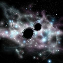 Merger of two black holes, artist's rendering