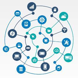 interconnected tech icons, illustration