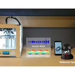 Illustration of a smartphone hacking a 3-D printer.