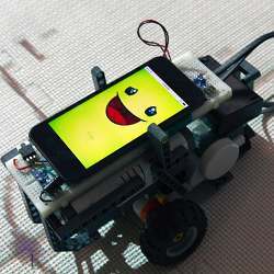 The Quinn robot is an iPod Touch mounted atop a mobile base using LEGO components.