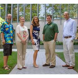 Loyola University Maryland faculty, from left, David Binkley, Megan Olsen, Biggi Albrecht, George Hall, and Jeremy Schwartz.