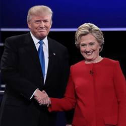 U.S. presidential candidates Donald J. Trump (left) and Hillary Rodham Clinton prior to their first debate.