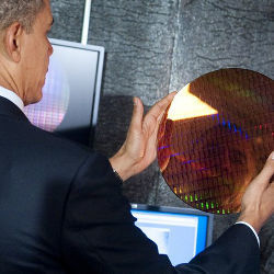 Obama holding semiconductor wafer