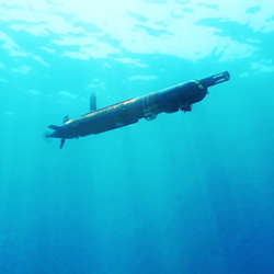 An autonomous underwater vehicle in action.