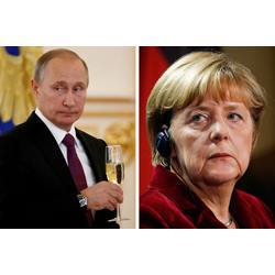 Russian president Vladimir Putin (left), German chancellor Angela Merkel. 