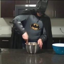 Batman, in the kitchen.