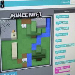 A screenshot from Minecraft Hour of Code Designer, a coding tutorial for students and educators.