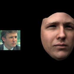 A photo of a young Donald Trump (left) and a three-dimensional model of his face. 